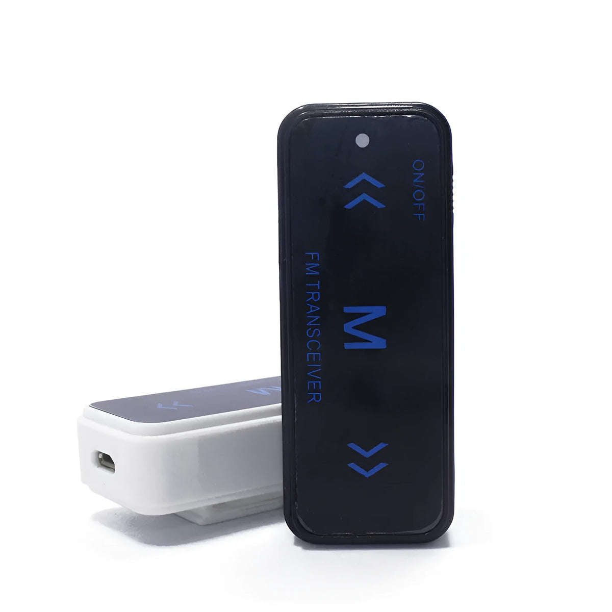 Mini UHF walkie-talkie set with two radios, ear-hook headsets, ear straps and USB data cable