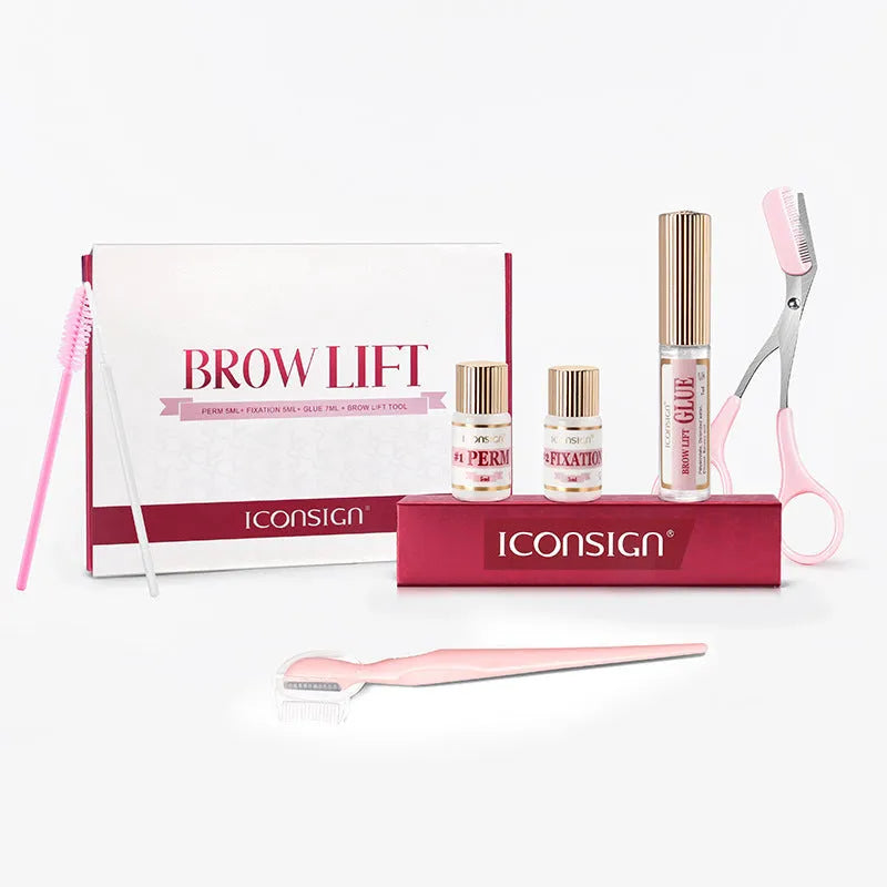 Pink eyebrow quick ironing set with complete perm kit in suit packaging for home brow styling