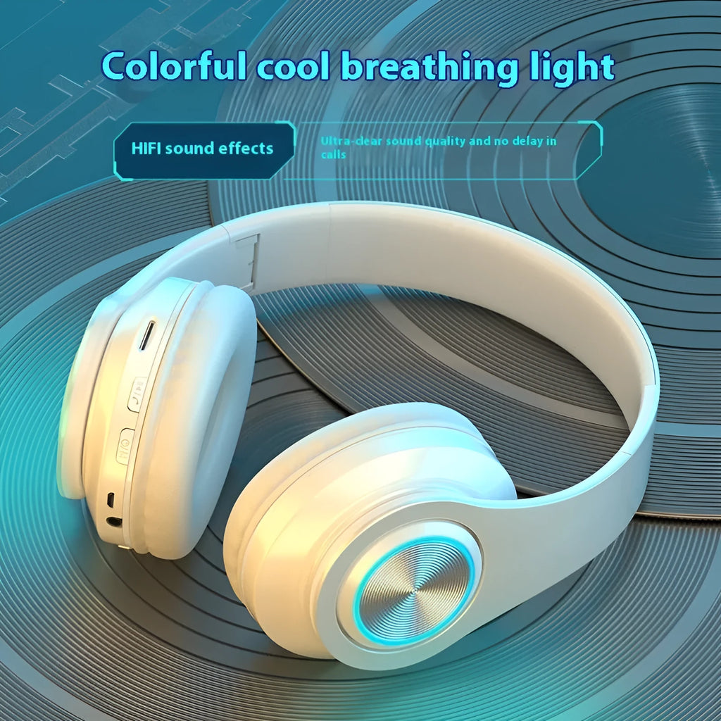 Black wireless Bluetooth over-ear gaming headset with microphone on a stand.