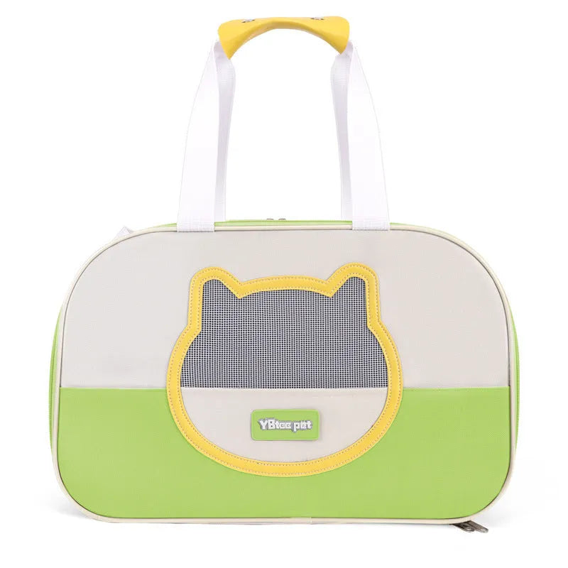 Blue and green foldable Oxford cloth cat backpack carrier shown open