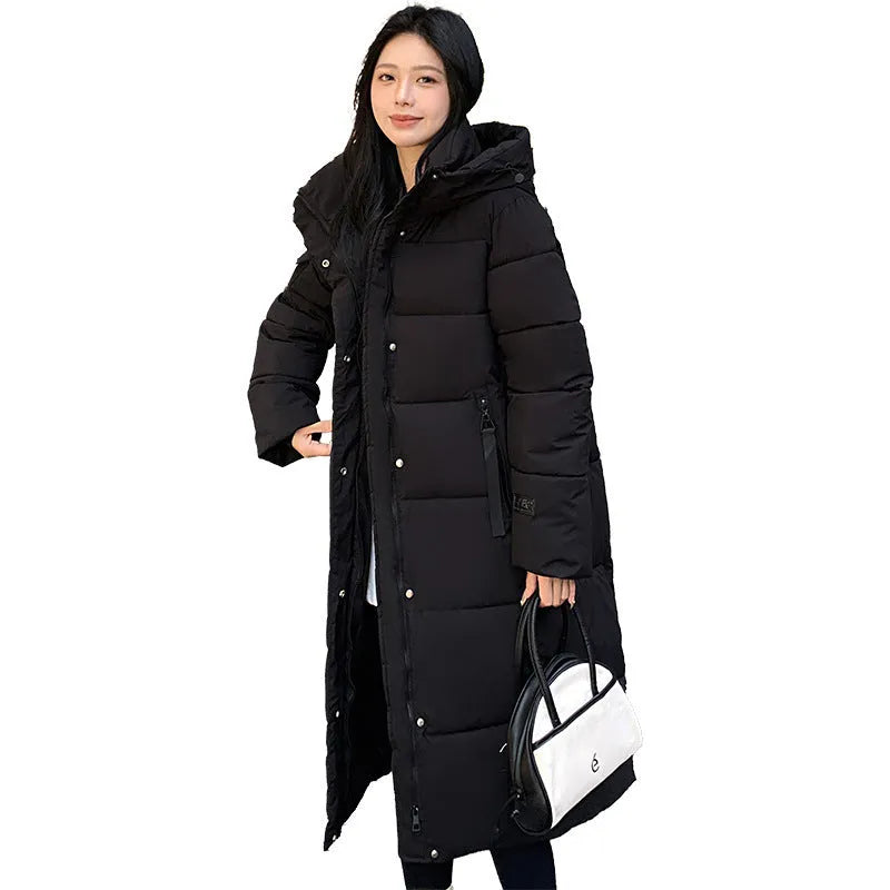 Korean style cold-proof cotton-padded jacket in black, shown with regular long sleeves.
