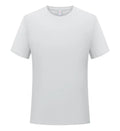 Men's loose fit solid colour polyester sports t-shirt on a hanger, shown in coral pink.