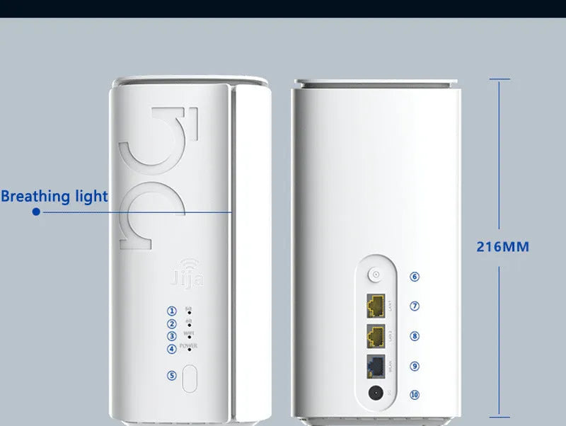 Slim 4G wireless router on a desk next to a SIM card and mobile phone.