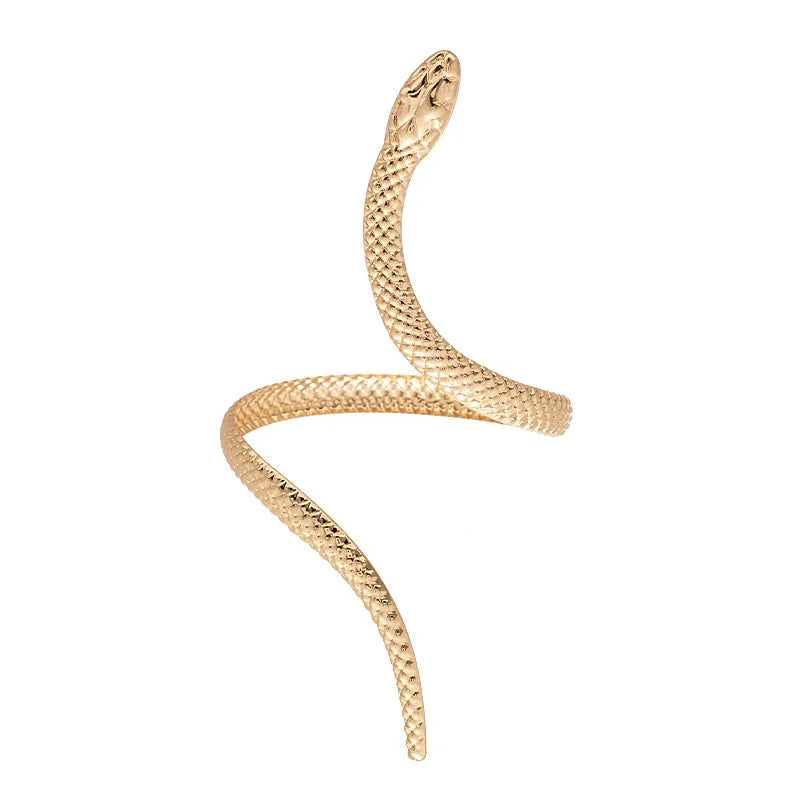 Gold and silver exaggerated twisted winding snake opening ring and bracelet jewellery set