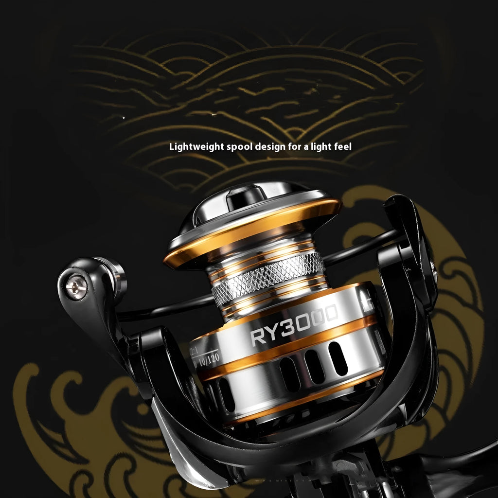 All-metal spinning fishing reel with no-gap design and EVA grip in multiple size options