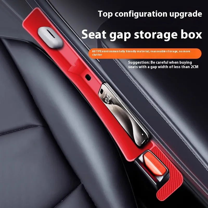 Pair of TPE car seat gap storage boxes, 39.5x5.9x8.5cm, in black, red, beige, or dark brown