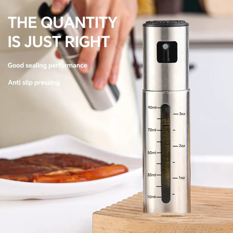 Stainless steel oil spray bottle with 100ml glass container for kitchen use