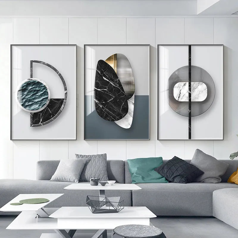 Abstract geometric pattern printed on a canvas wall poster, showing one of nine available style variations.