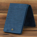 Men's long cowhide leather wallet showing card slots, money pocket, and mobile phone compartment.