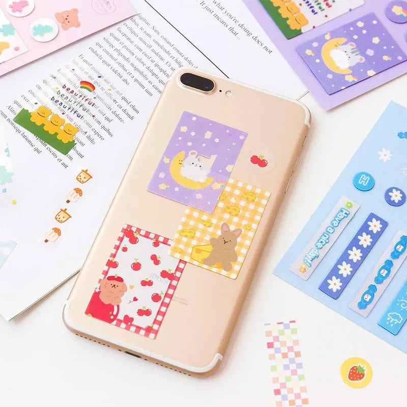 Pack of Sweet Notes 15mm by 50mm PVC index stickers in various colours and decorative styles.