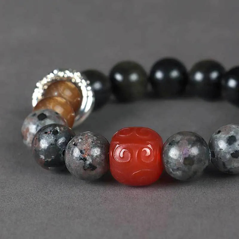 Original design gold obsidian and red agate unisex bracelet for men and women.