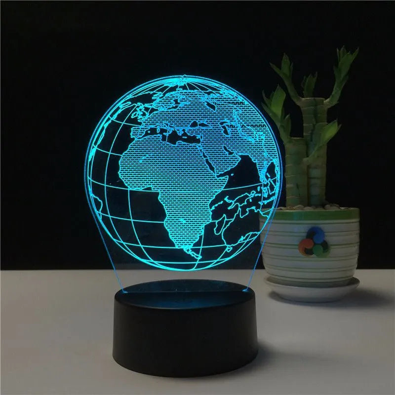 USB 3D Earth globe night light with black touch control, seven colour RGB, 87x87x42mm ABS base, acrylic plate