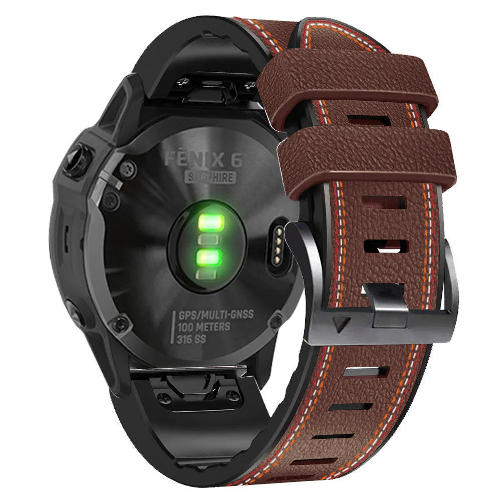 Silicone leather quick-release watchband for Garmin Fenix smartwatches in black colour