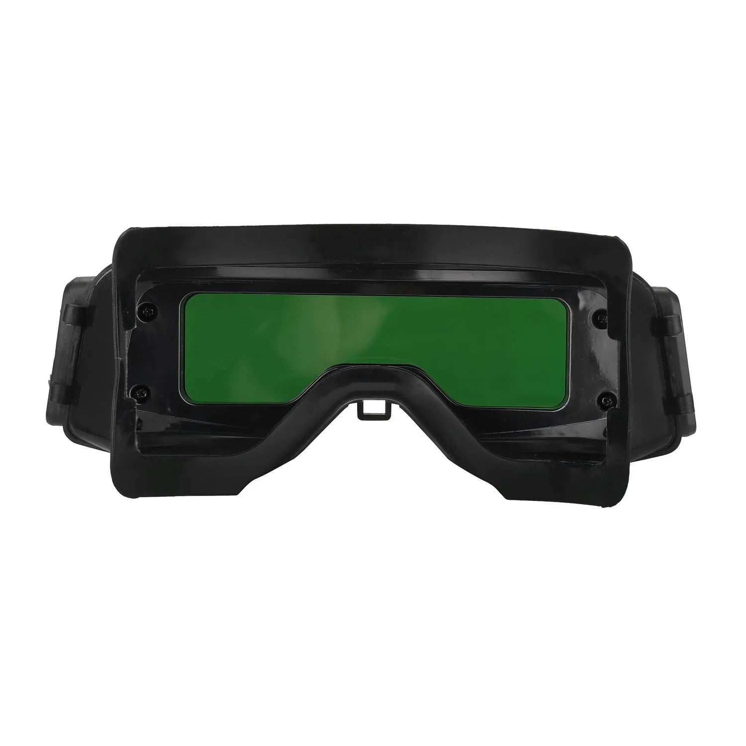 Black automatic welding mask with 122.5x35mm viewing area showing automatic darkening lens and adjustable headgear