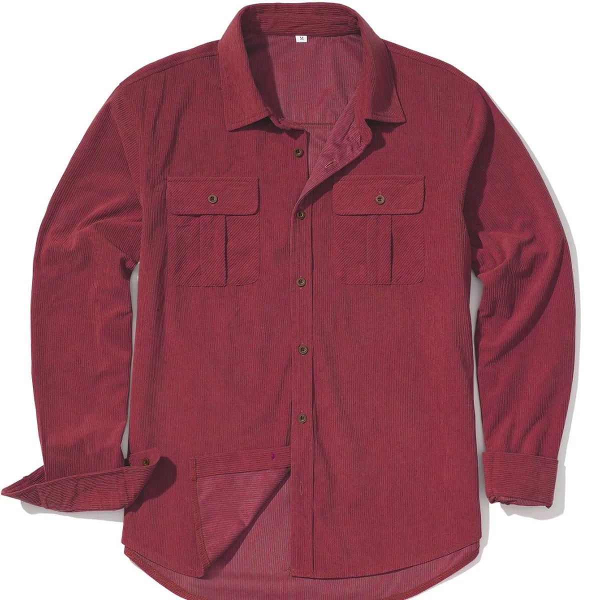 Men's loose-fit corduroy shirt in Japanese retro style with sanded velvet texture, shown in Army Green colour