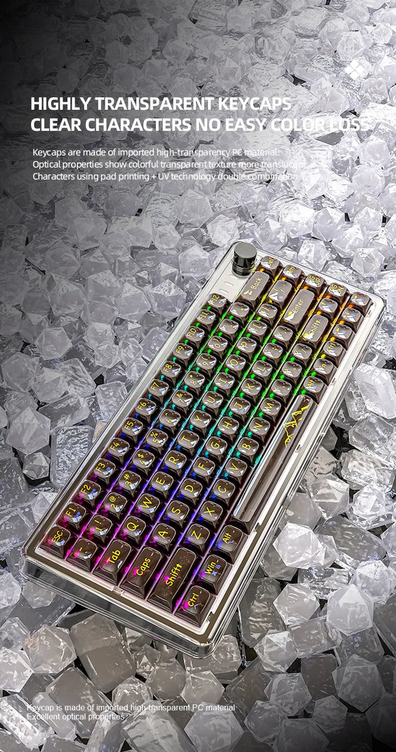 Attack Shark K75RGB wireless mechanical keyboard with transparent RGB lighting in black or white