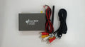 Black car mirror link box with Wi-Fi A/V converter, antenna, power cable, and AV cable for smartphone car integration