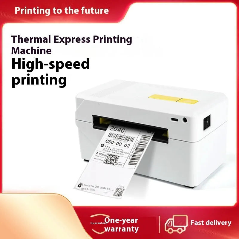 FlashLabel thermal label printer with USB cable, showing 3-inch and 4-inch label options for express orders