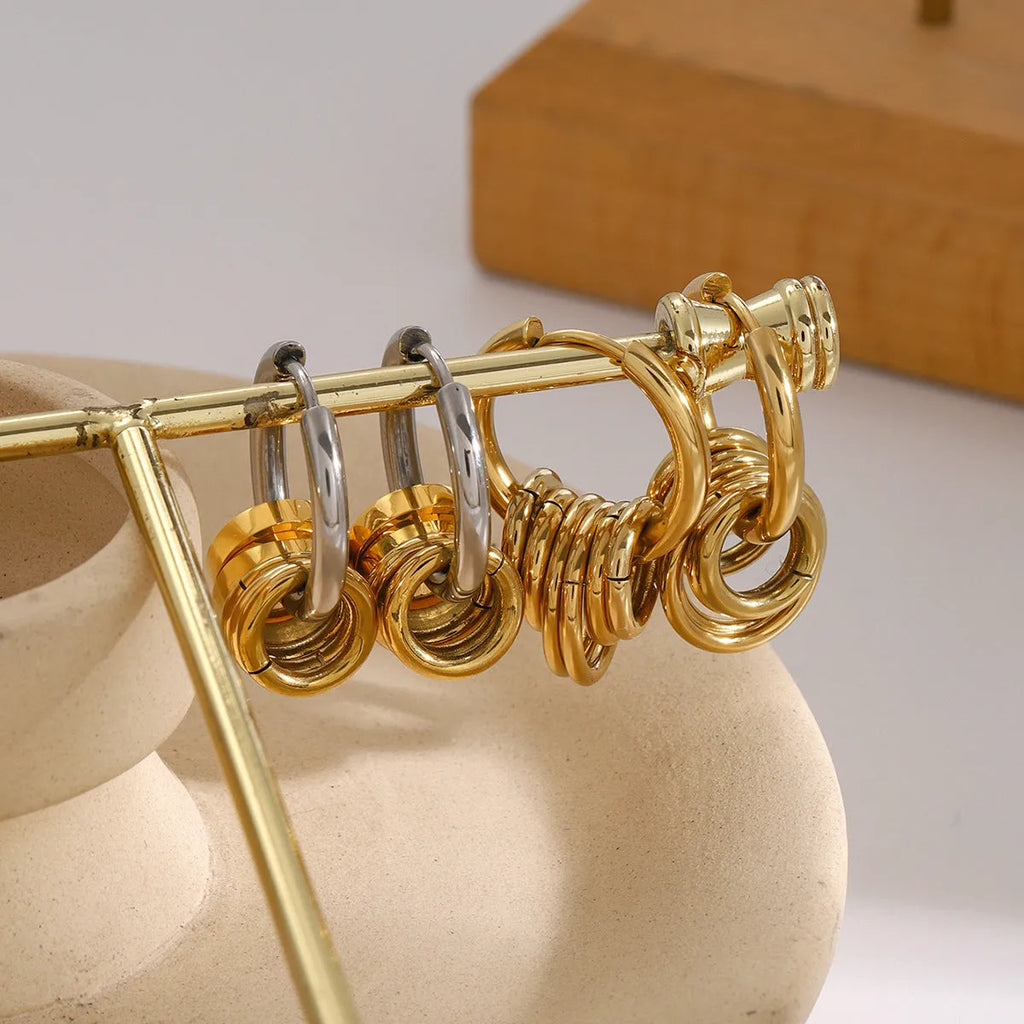 Pair of stainless steel electroplated earrings with colour-matched design in ins style