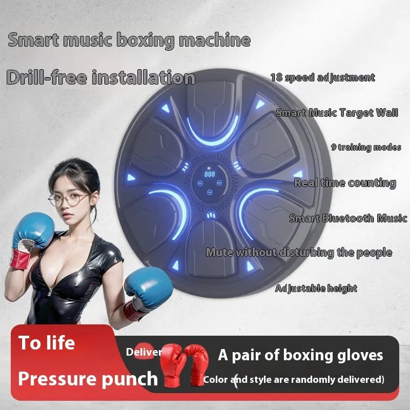 Black intelligent music boxing machine wall target with leather and PP construction for home training