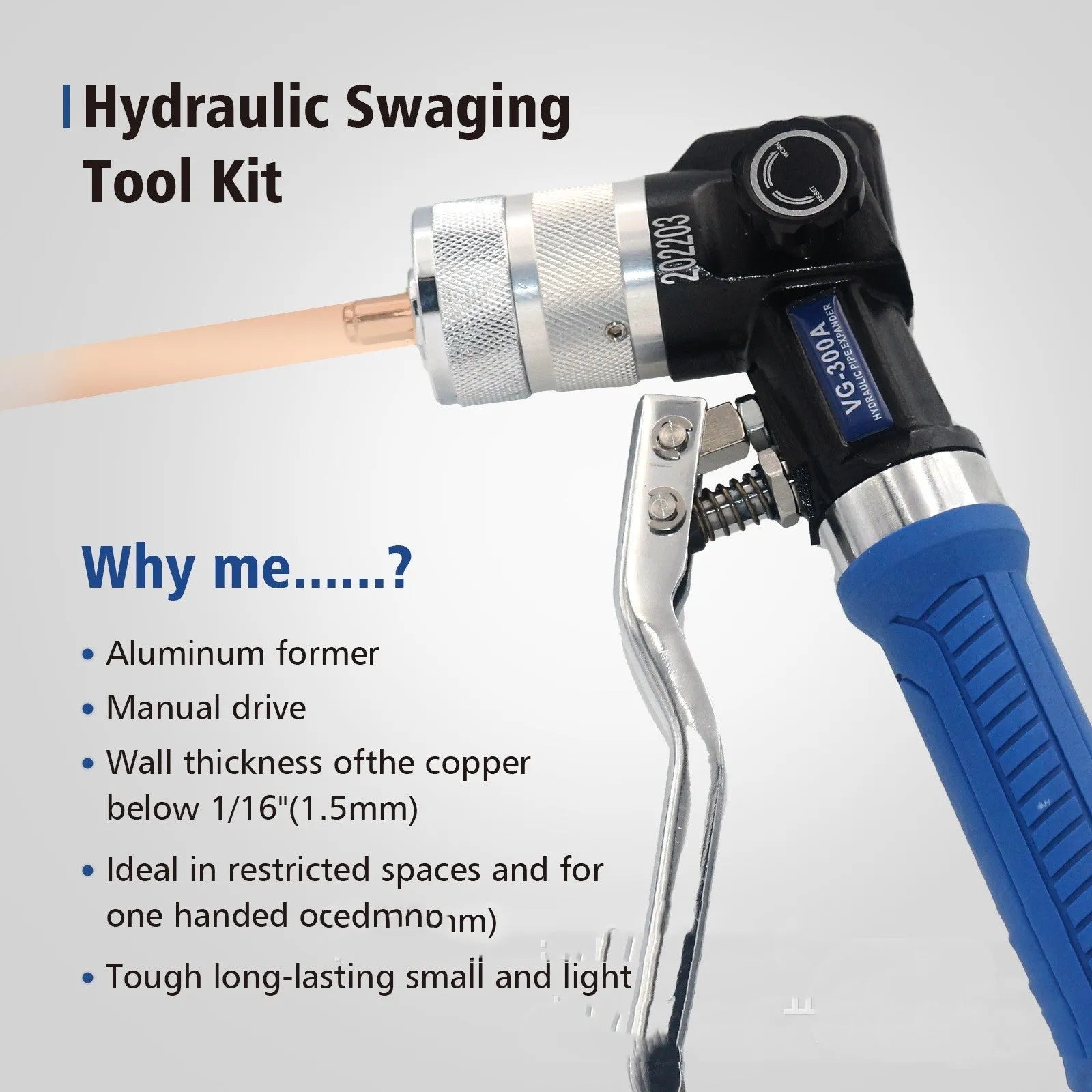 Hydraulic tube expander refrigeration tool with high-strength alloy steel construction in VG-300 style