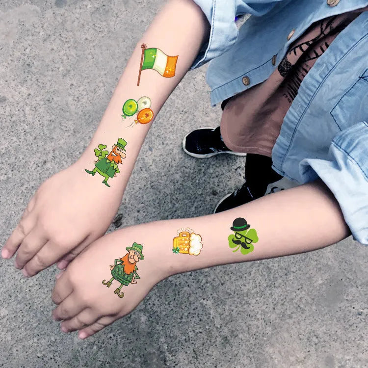 St. Patrick's Day clover temporary tattoo sticker paper measuring 120x75mm for children's face pasters