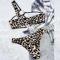 Women's leopard print bikini set with hollow out design and polka dot pattern
