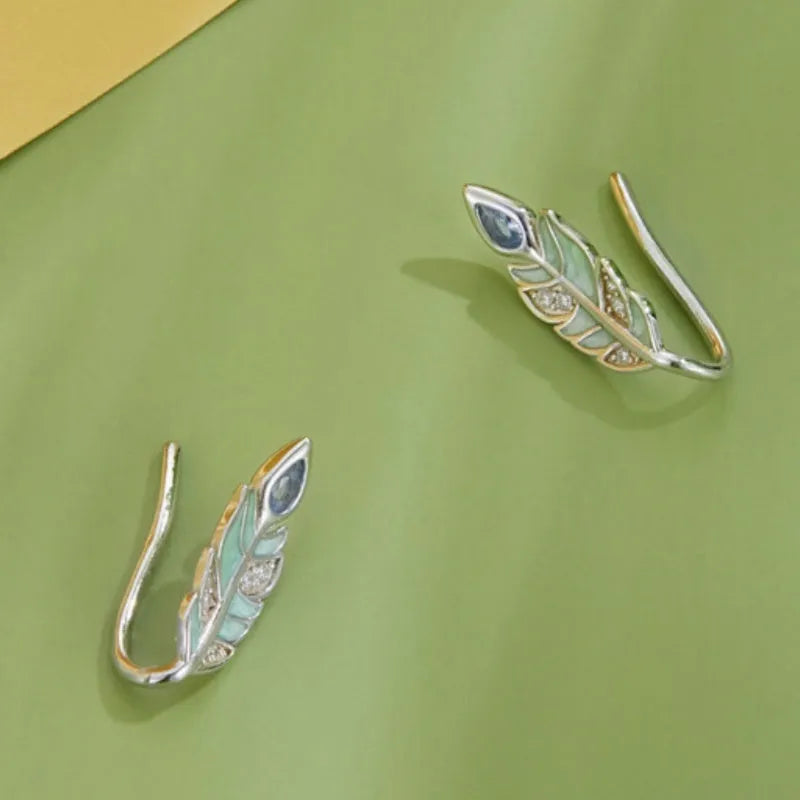 Feather stud earrings in S925 sterling silver with white gold plating, colour BSE933, women's all-match jewellery