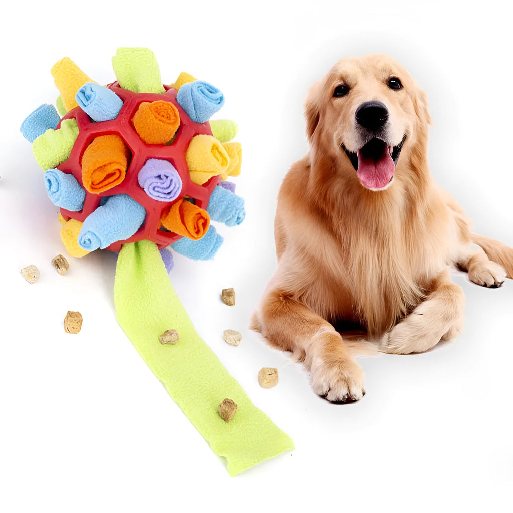 20cm polar fleece dog snuffle ball for nose work, supplied as one ball in a 25 x 25 x 12cm package
