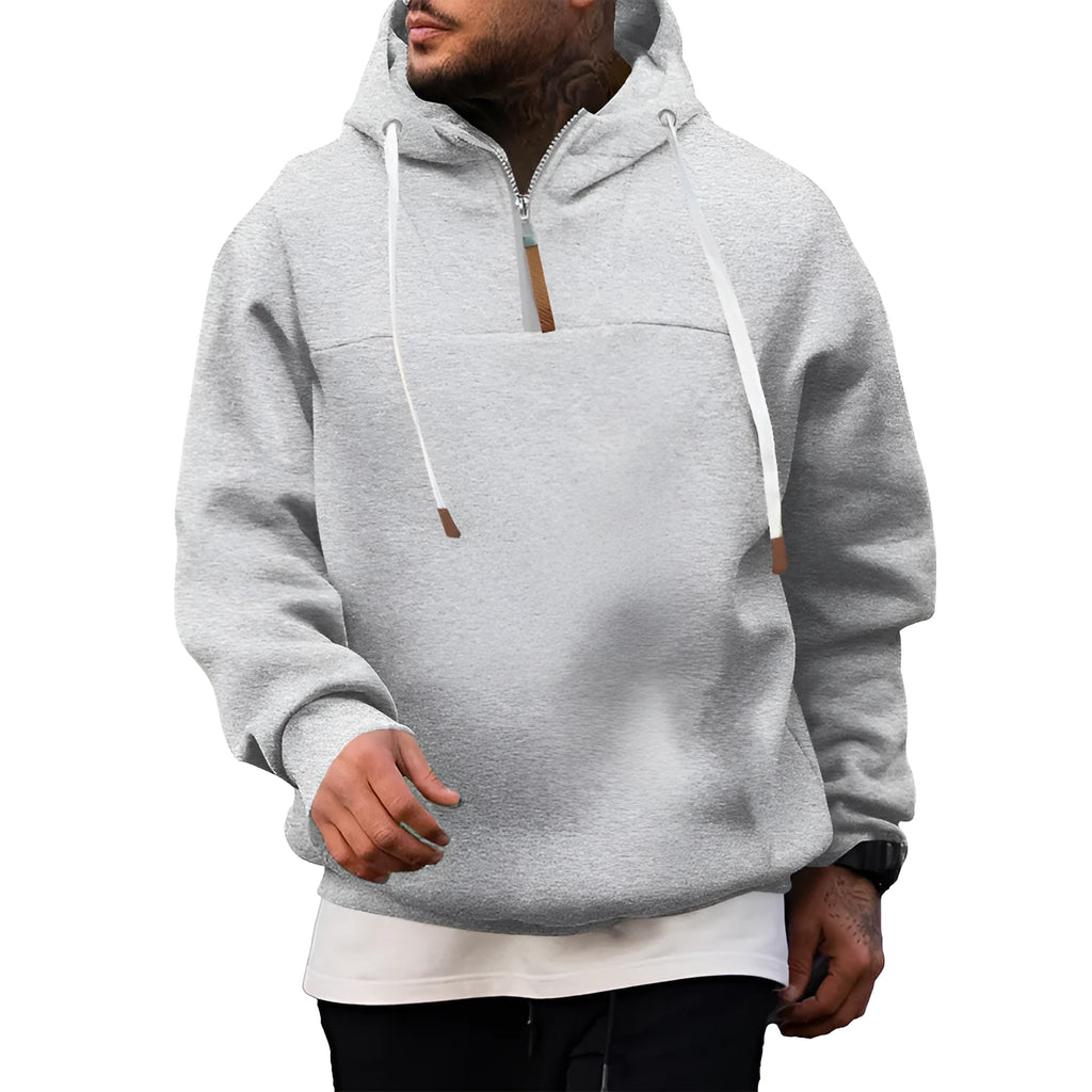 Men's heavy fleece-lined half-zip hooded sweatshirt, loose fit, polyester, six colours, sizes S to XXXL