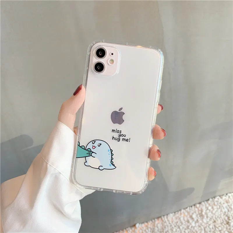 Transparent airbag anti-fall iPhone case with dinosaur design for iPhone 7 to 14 series