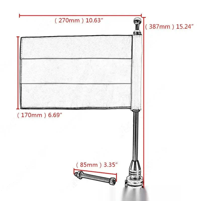 Aluminium alloy flagpole mount for motorcycle luggage rack in black and silver finishes.