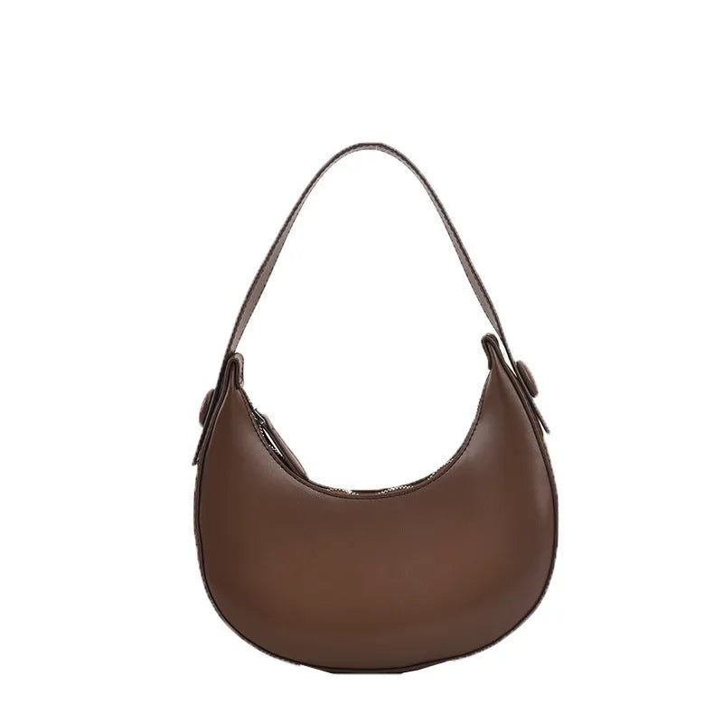 Women's retro shoulder bag in PU with dumpling shape, measuring 21x20x6cm, in black colour with zipper organiser