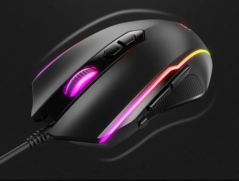 ET T16-1 black wired USB gaming mouse with RGB lighting, 7200dpi sensor and mouse pad