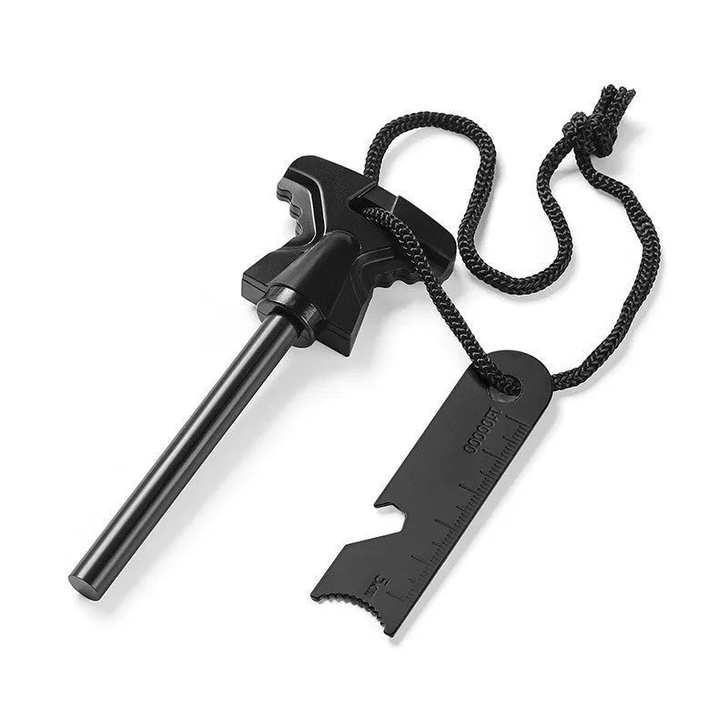 Butterfly-shaped stainless steel firestone with bottle opener, dimensions 117mm by 43mm, for outdoor survival use