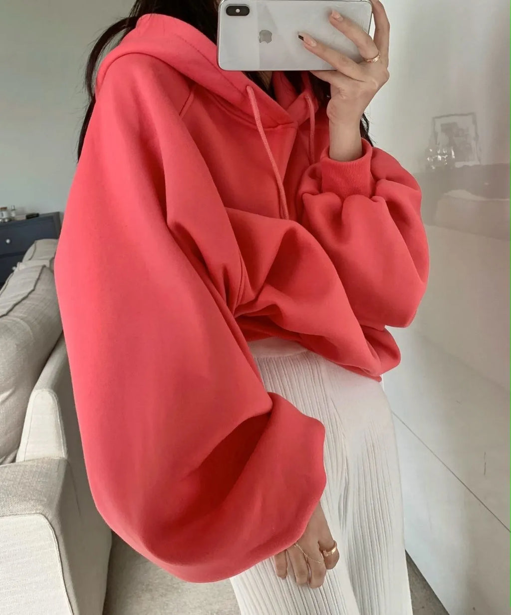 Women's mulberry silk hooded sweater in watermelon red, sleeveless design with hood, loose fit