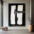 Black and white hand-painted abstract oil painting on rolled frameless canvas for home wall decor
