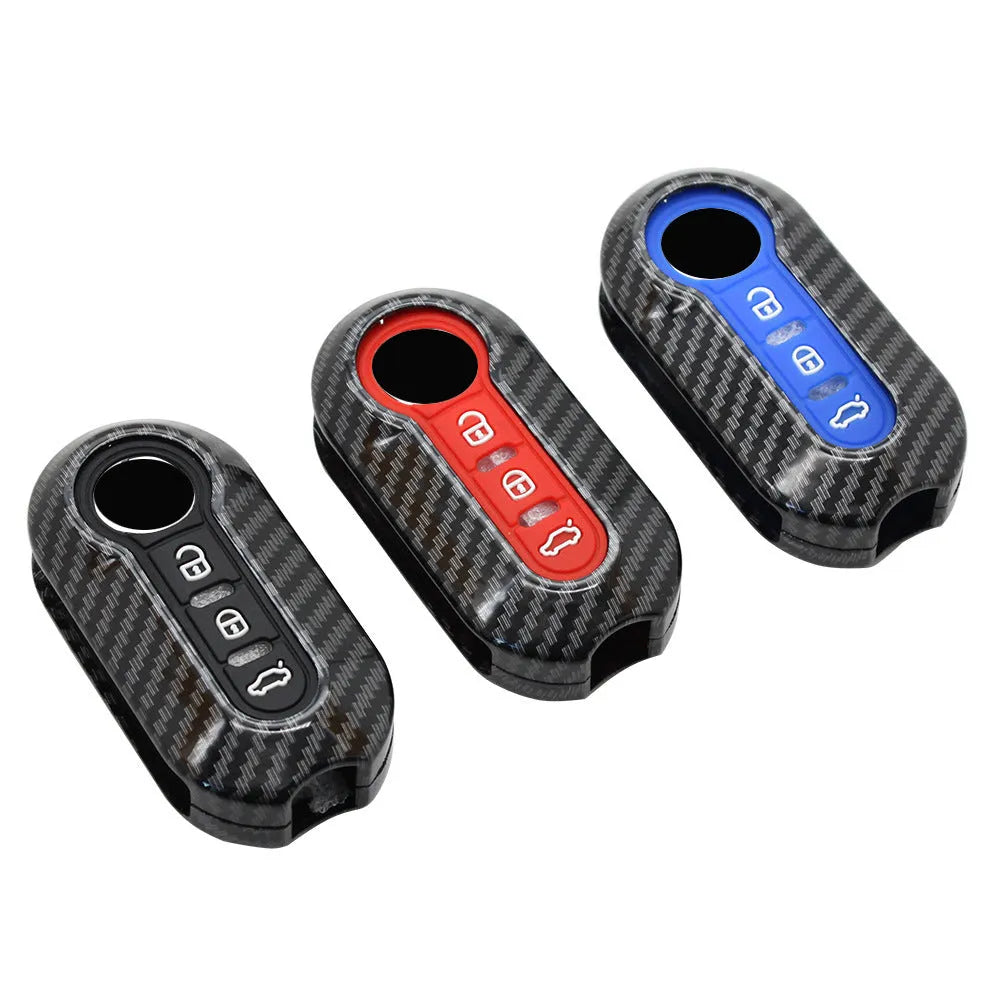 Fiat 500 Boyue Ottimo Viaggio ABS plastic remote key shell case in black, red, and dark blue.
