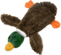 Green Wild Duck stuffless squeaky dog toy with no stuffing, showing self-fastening opening for plastic bottle.