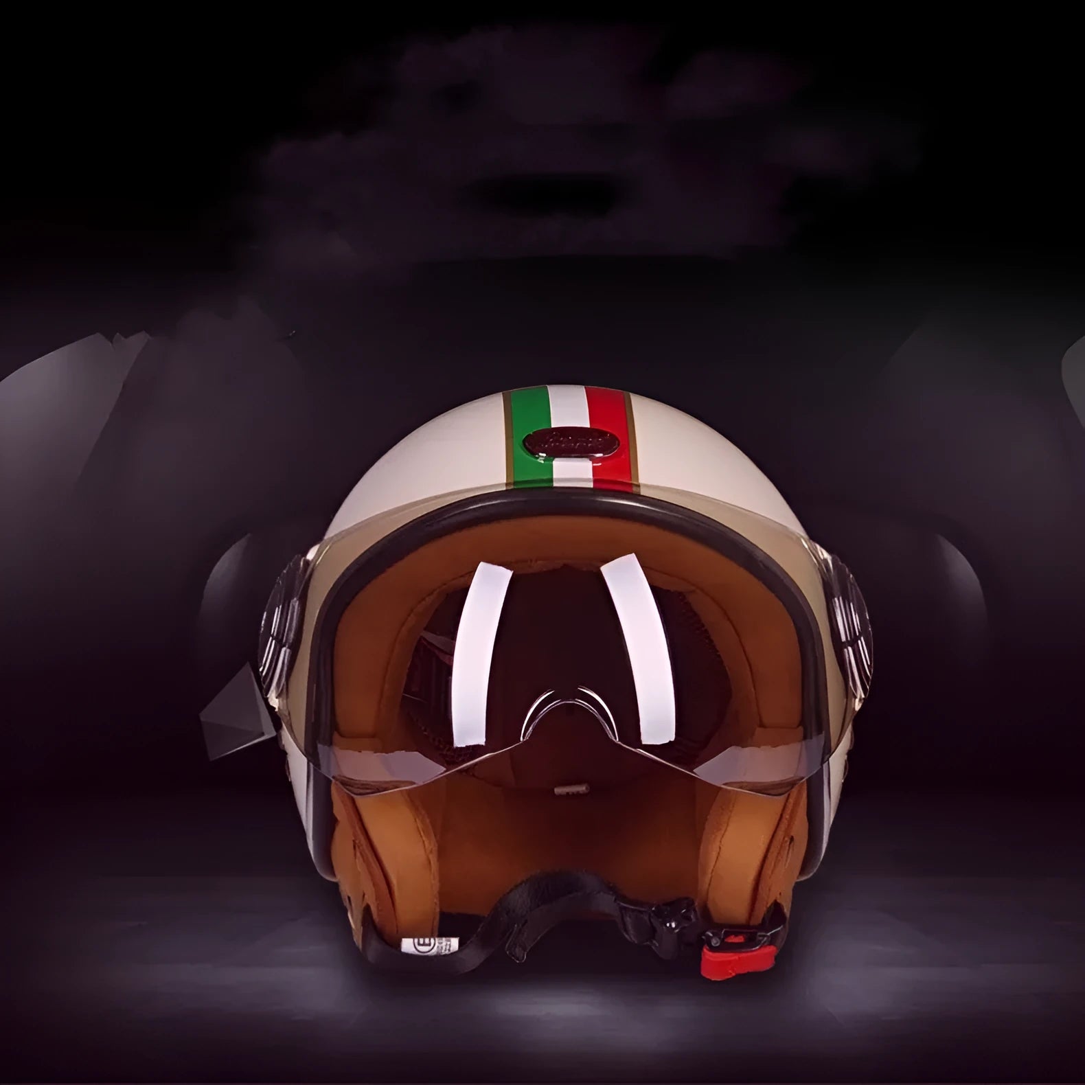 Retro-style lightweight half motorcycle helmet in a bright two-tone colour, shown on a white background.