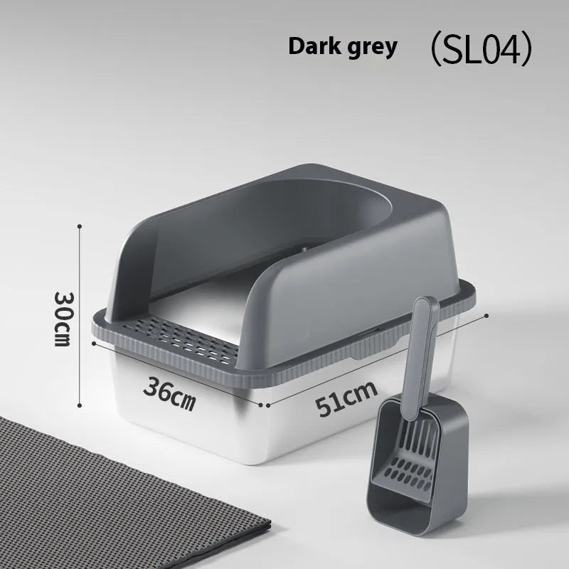 Stainless steel cat litter box with double layer pad and scoop, 20L, available in five colours