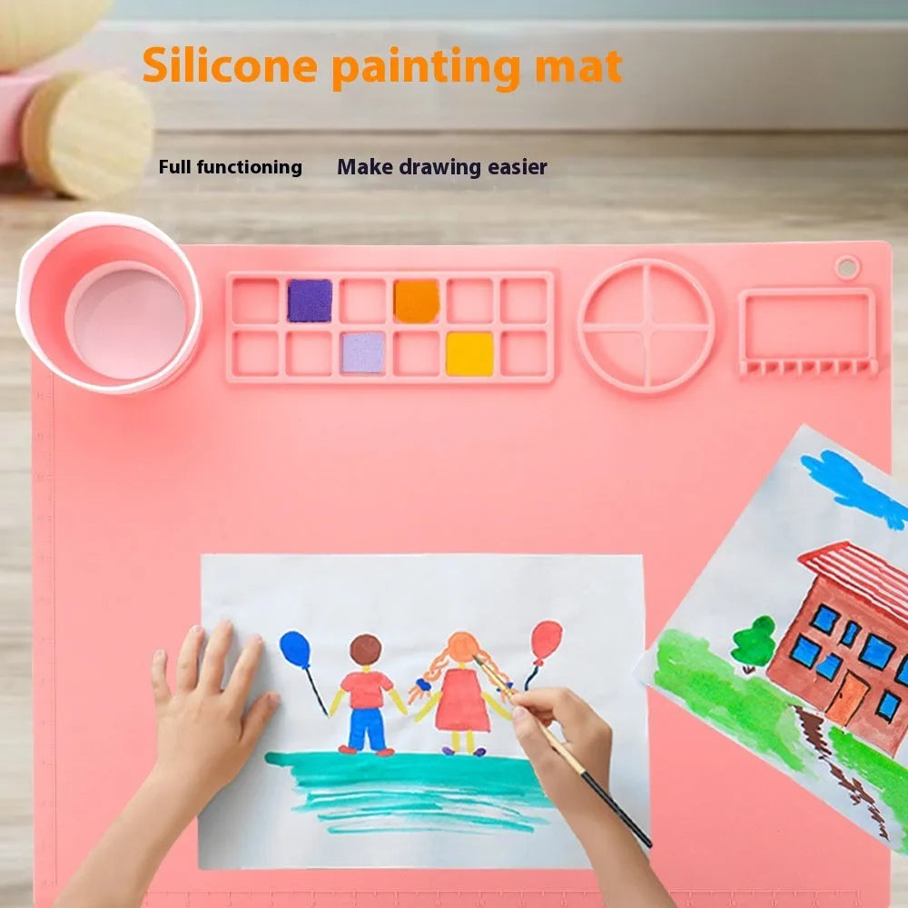 Silicone double bowl painting mat measuring 50 by 40 centimetres for watercolour art