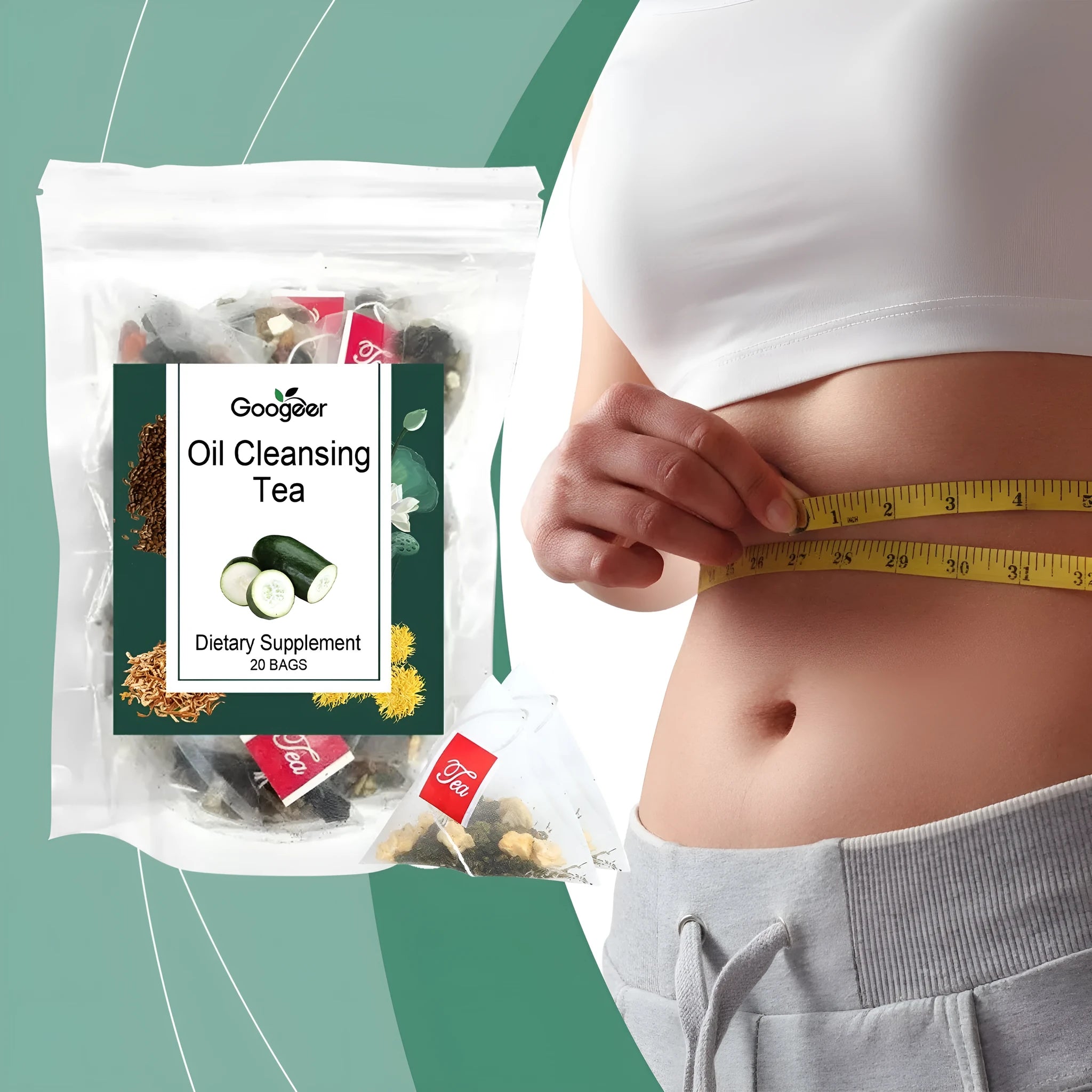 Googeer Oil Cleansing Herbal Tea box with 20 individual tea bags containing a blend of Chinese herbs.