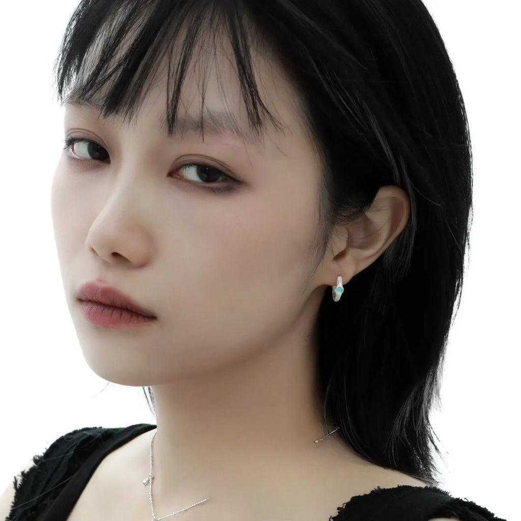 925 silver burnt silver geometric round ear clip with electroplated finish, original design female jewellery