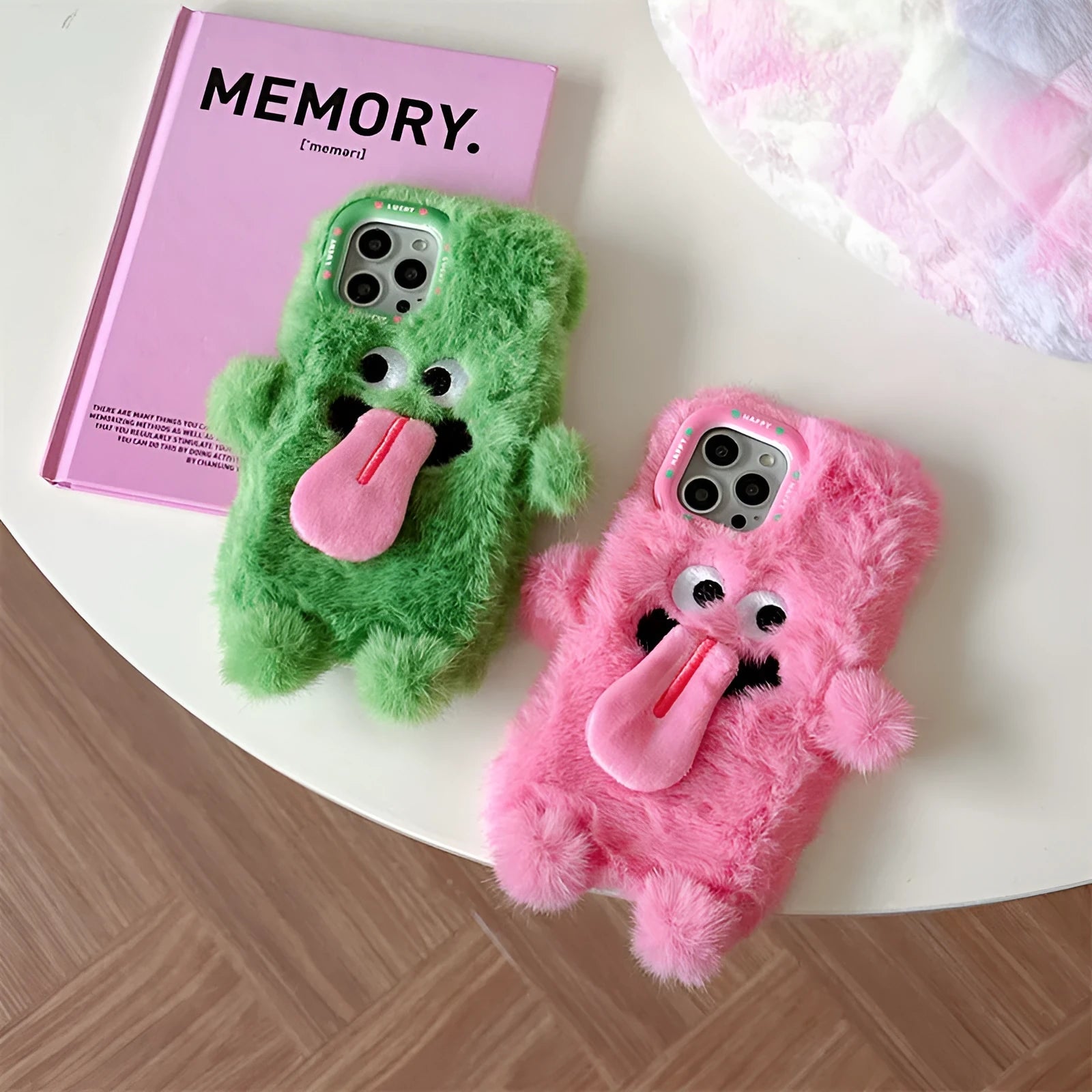 Silicone plush monster phone case with sticking-out tongue design for Apple iPhone
