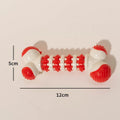 Bone-shaped interactive dog toy in blue, orange, or red for small breed puppies with chewable ends and treat holder