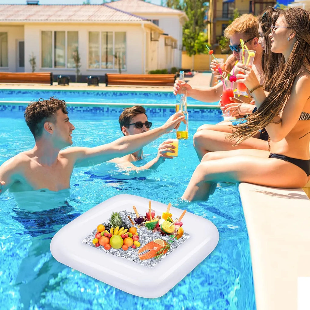 Inflatable ice bar with cup holders and yellow ice bucket for party drink service