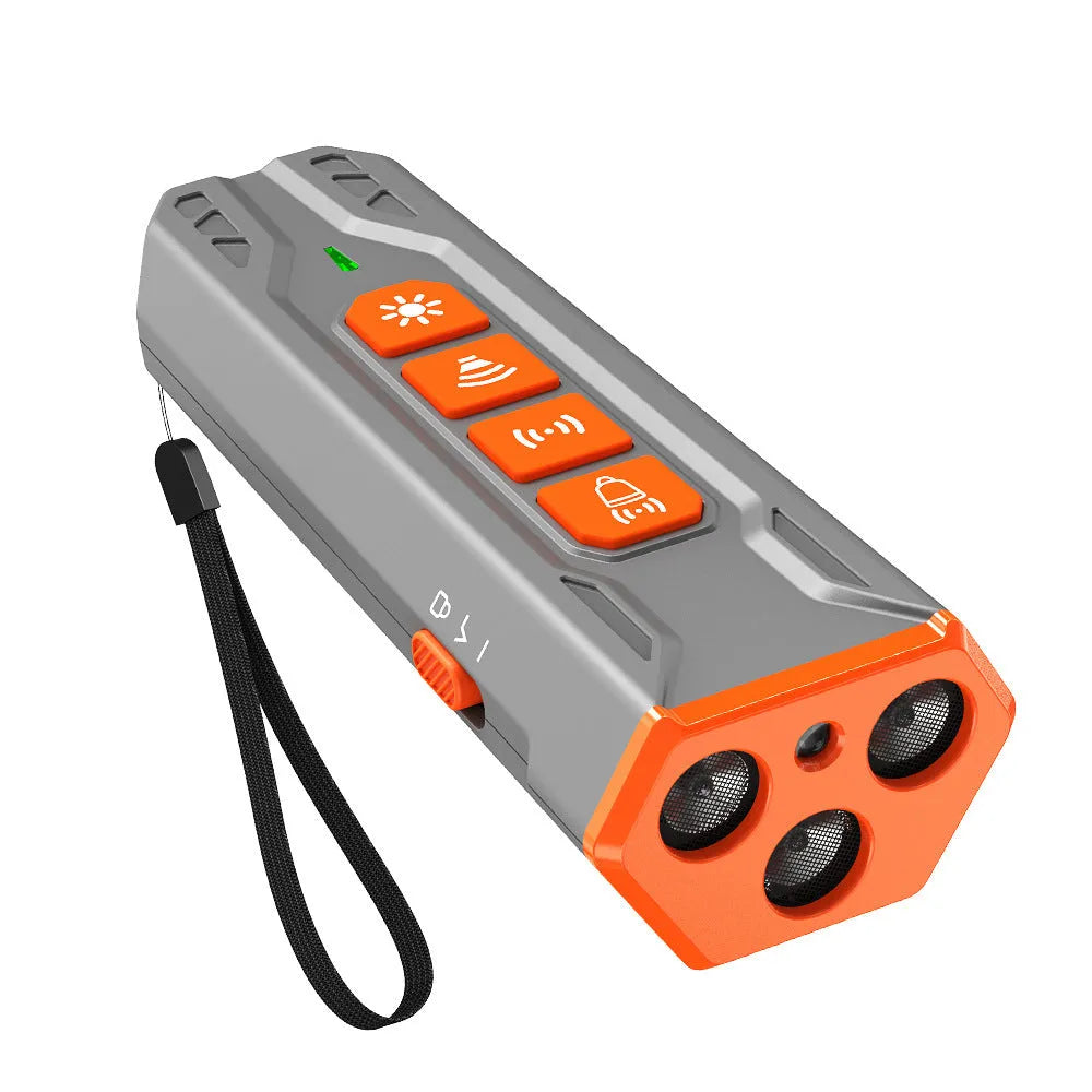 Creative Home Lighting three-head ultrasonic dog trainer showing grey-orange colour option with three emitters