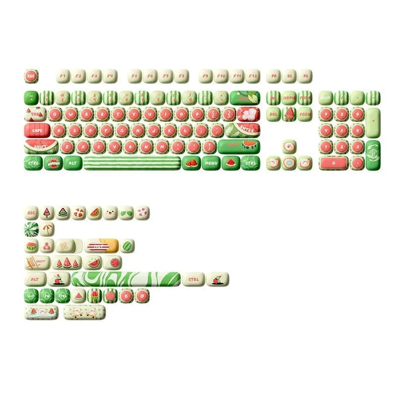 Watermelon-themed mechanical keyboard key caps with five-sided sublimation printing, PBT material, small steamed bun shape