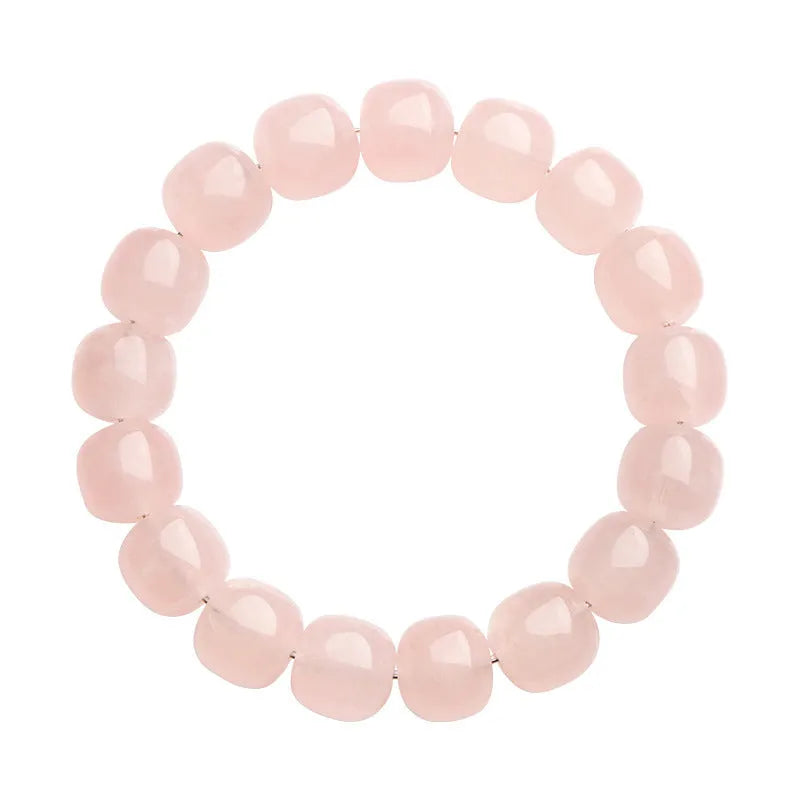 Natural Bamboo Crystal Barrel Bead Bracelet with 11-12mm pink geometric beads and grinding treatment finish